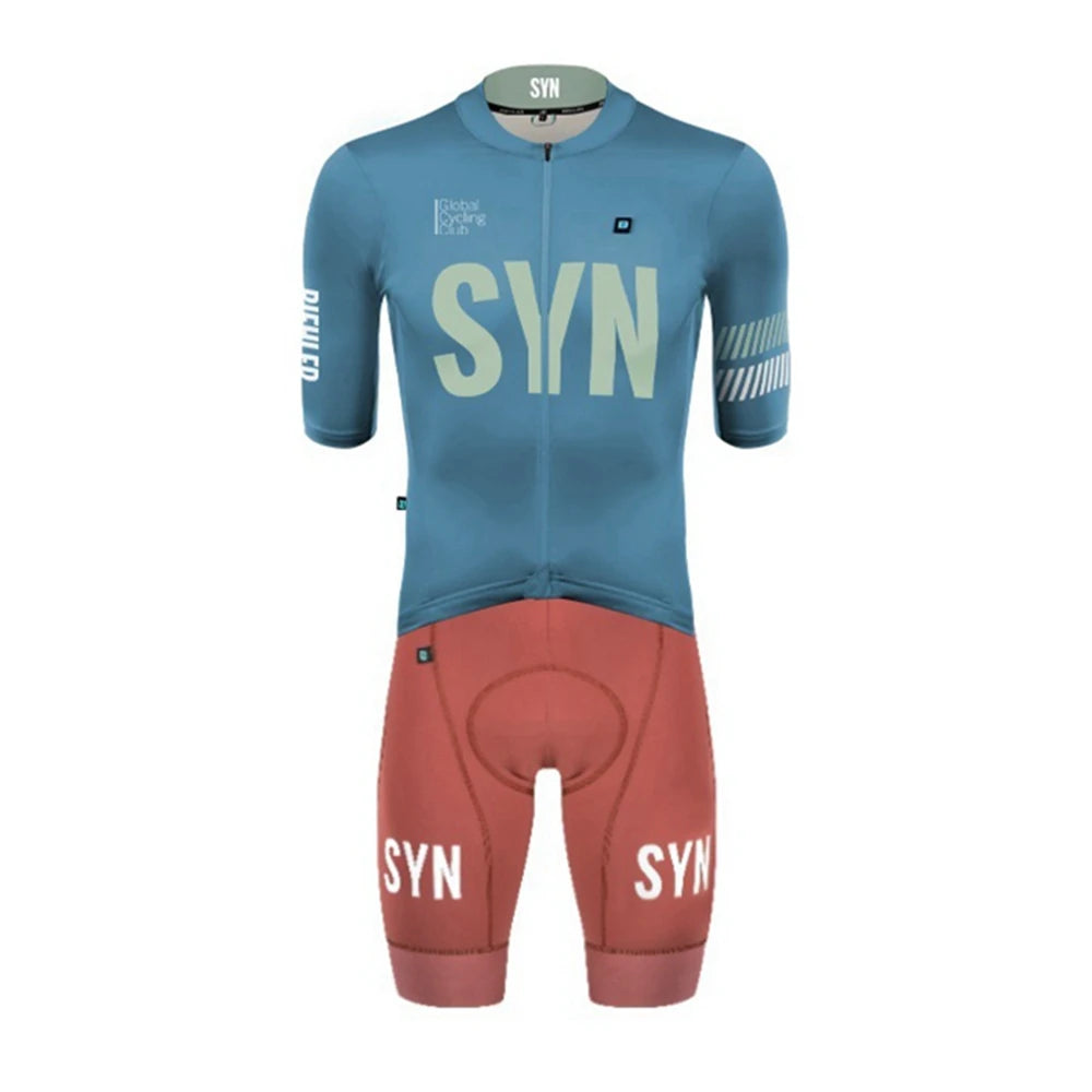 SYN Men's cycling sportswear summer set breathable sweat wicking short sleevecycling Jersey and high-quality Bib shorts