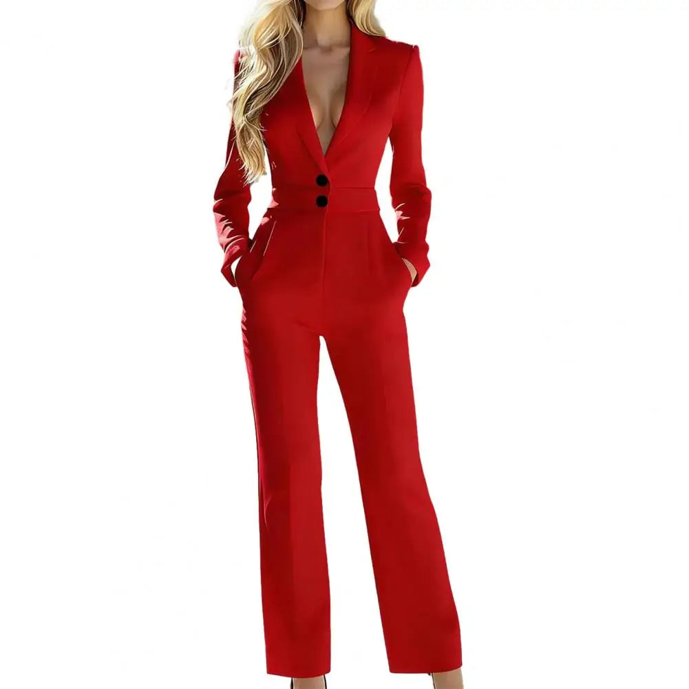 Women Jumpsuit Soft Fabric Jumpsuit Women's Formal Jumpsuit Dressy Long Sleeve Romper High Waist Wide-leg Outfit Business Office