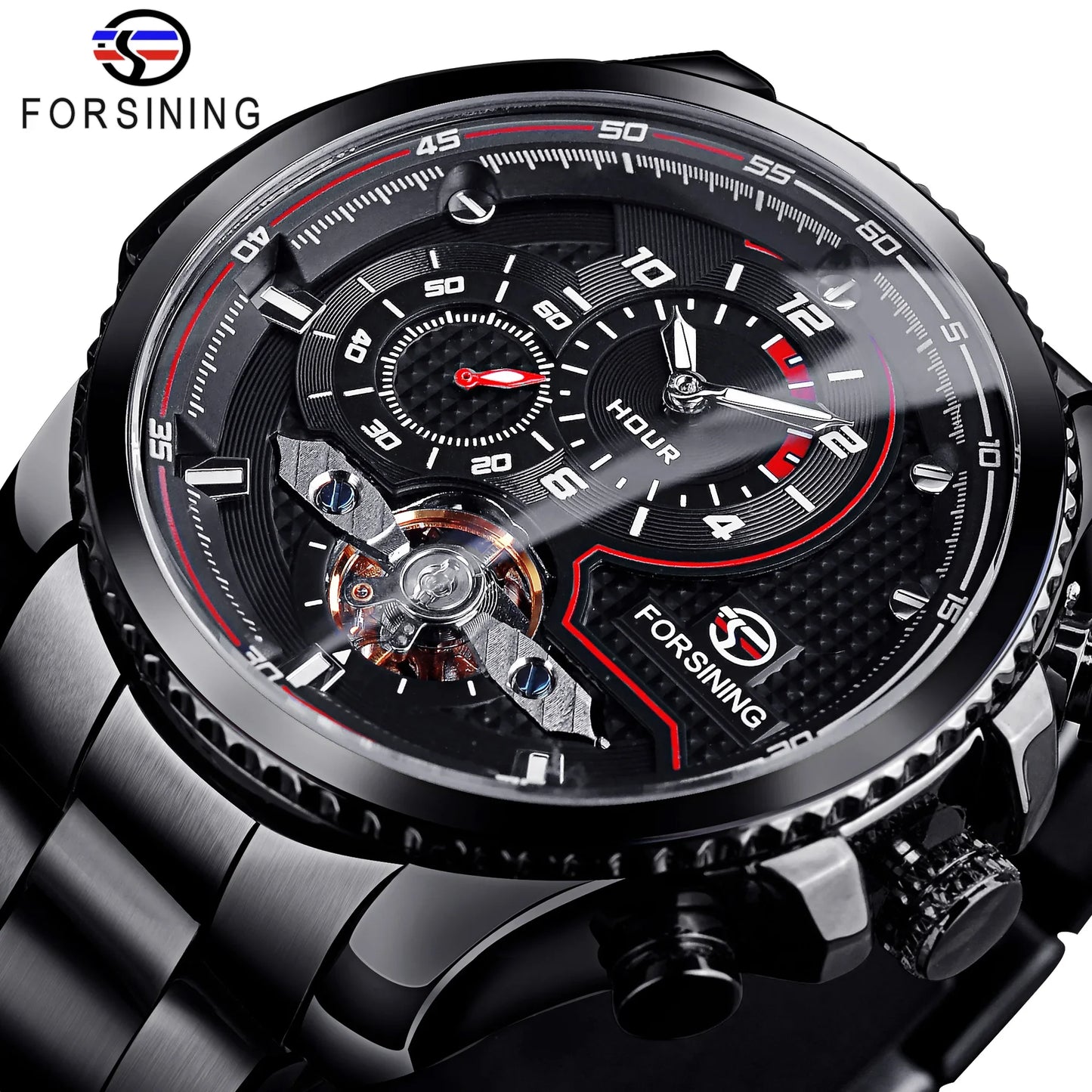 Forsining Mens Automatic Mechanical Watch Tourbillon Wristwatches Men Waterproof Watches Bule Luxury Wrist Watch Relojes Hombre