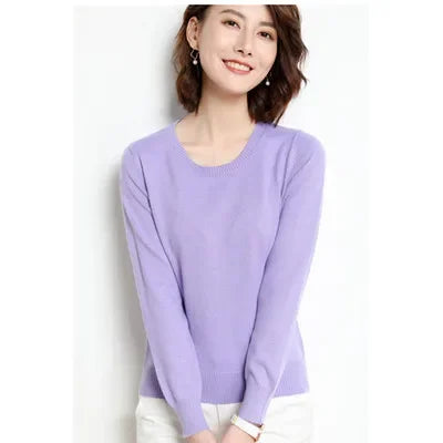 Autumn Winter Women's Sweater O-neck Cashmere Solid Pullovers Slim Bottoming Shirt Long Sleeve Casual Basic Pull Femme Sweater