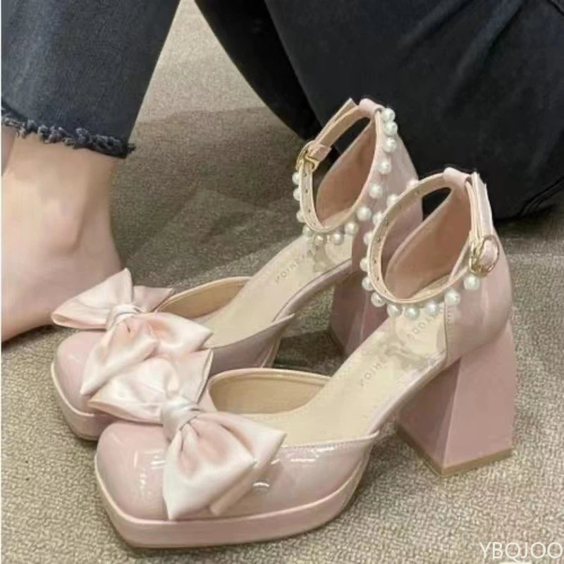 Ladies hollowed out high heels New Butterfly Knot Versatile Shoes Mary Jane anti slip shoes Fashion women's pumps Zapatos Mujer