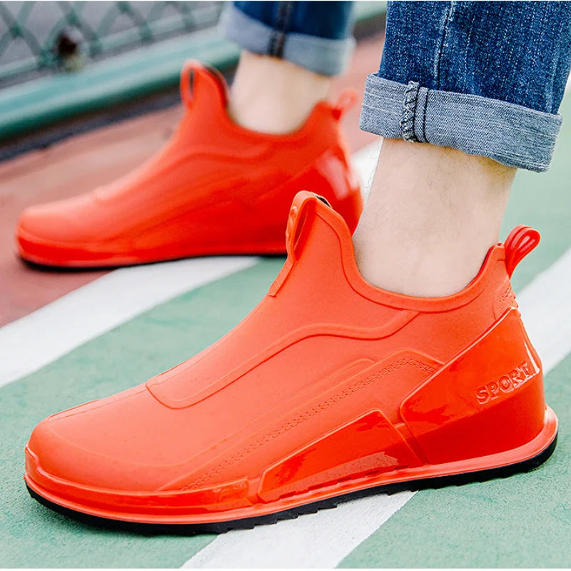 Men's Rain Boots Ankle Waterproof Shoes Men Casual Fishing Work Shoes Slip on Non-slip Rain Shoes Womens Kitchen Rubber Shoe 장화