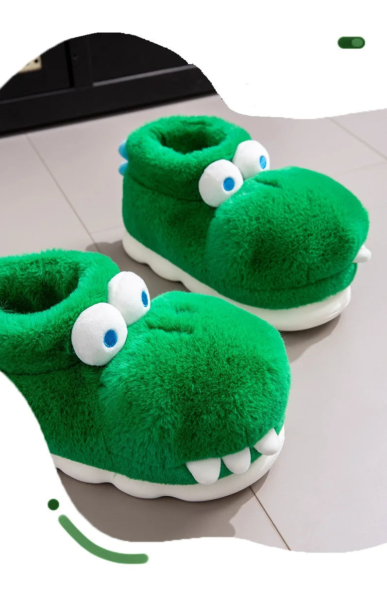 Unisex Men's Cartoon Animal Furry Bedroom Boot Shoes Warm Novelty Outdoor Slipper with Grippers New Adults Fun Alligator Slipper