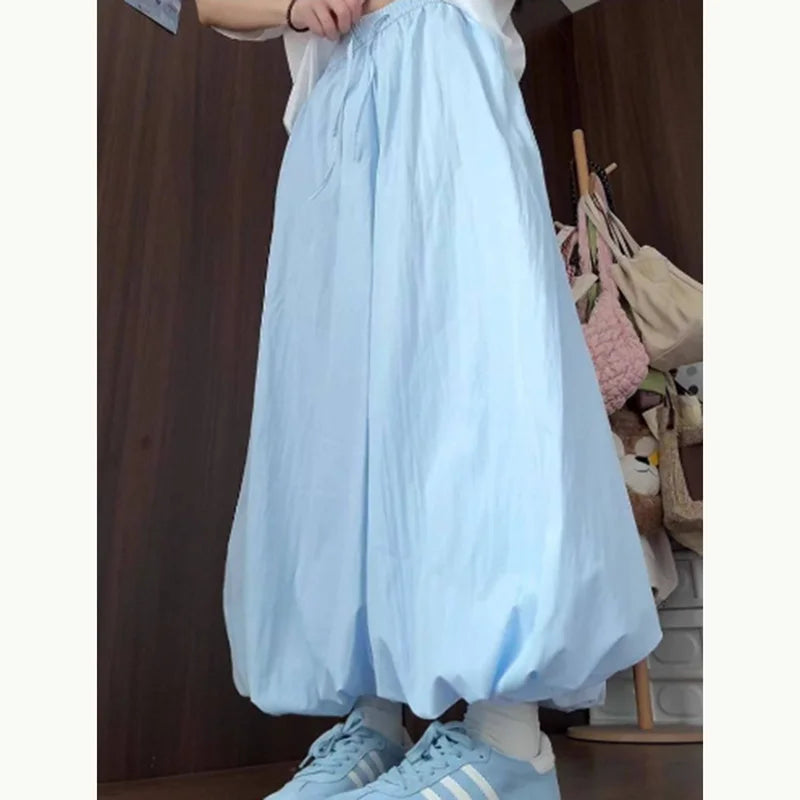 Women Loose Lazy Pants Skirt High Waisted Casual Yellow Bloomers Trousers Korean Fashion Preppy Hip Hop Dance Wide Leg Pants