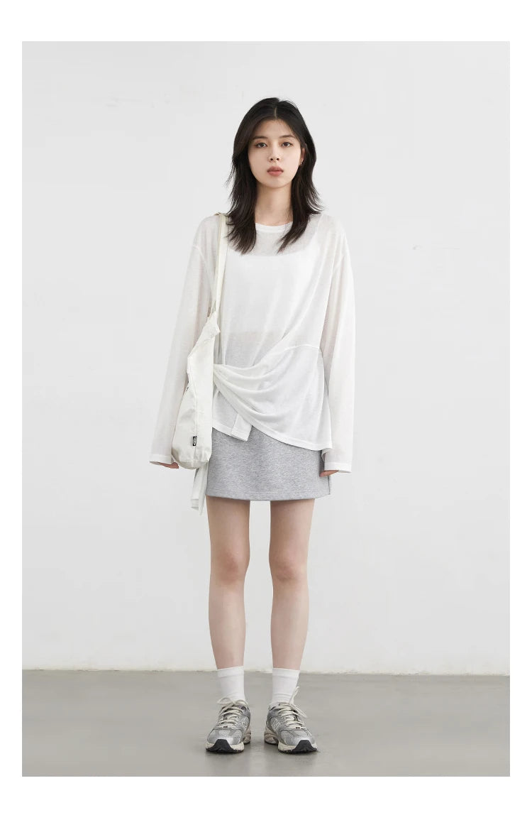 CHIC VEN Fashion Women's Pullovers Tees O Neck New Loose Solid Long Sleeve Female T-shirt Thin Female Top Spring Autumn 2025