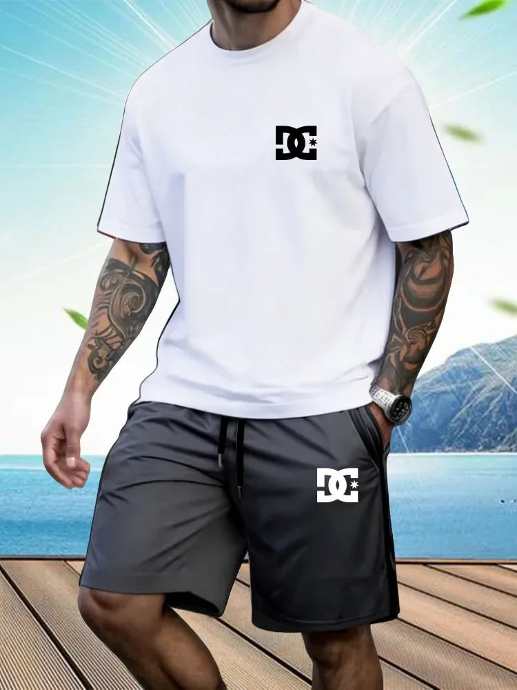 New Men's Sportswear Short Sleeved T-shirt and Sports Shorts Summer Casual Jogging Pants Set Men's Two-piece Set