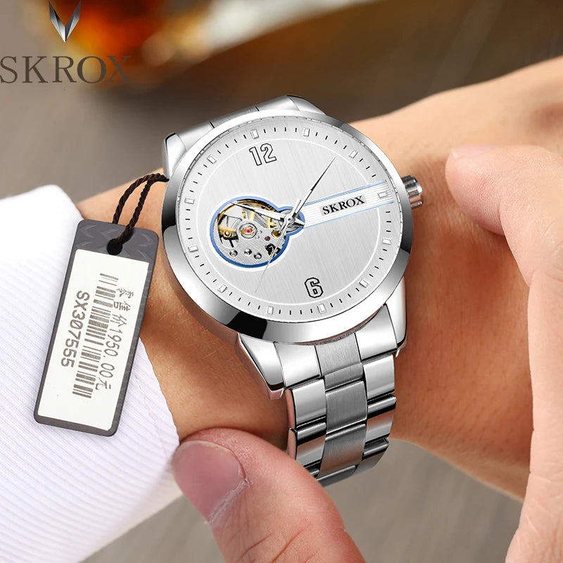 Original Genuine SKROX High-end Luxury Stainless Steel Skeleton Automatic Mens Watch Mechanical Waterproof Elegant Wrist Watches