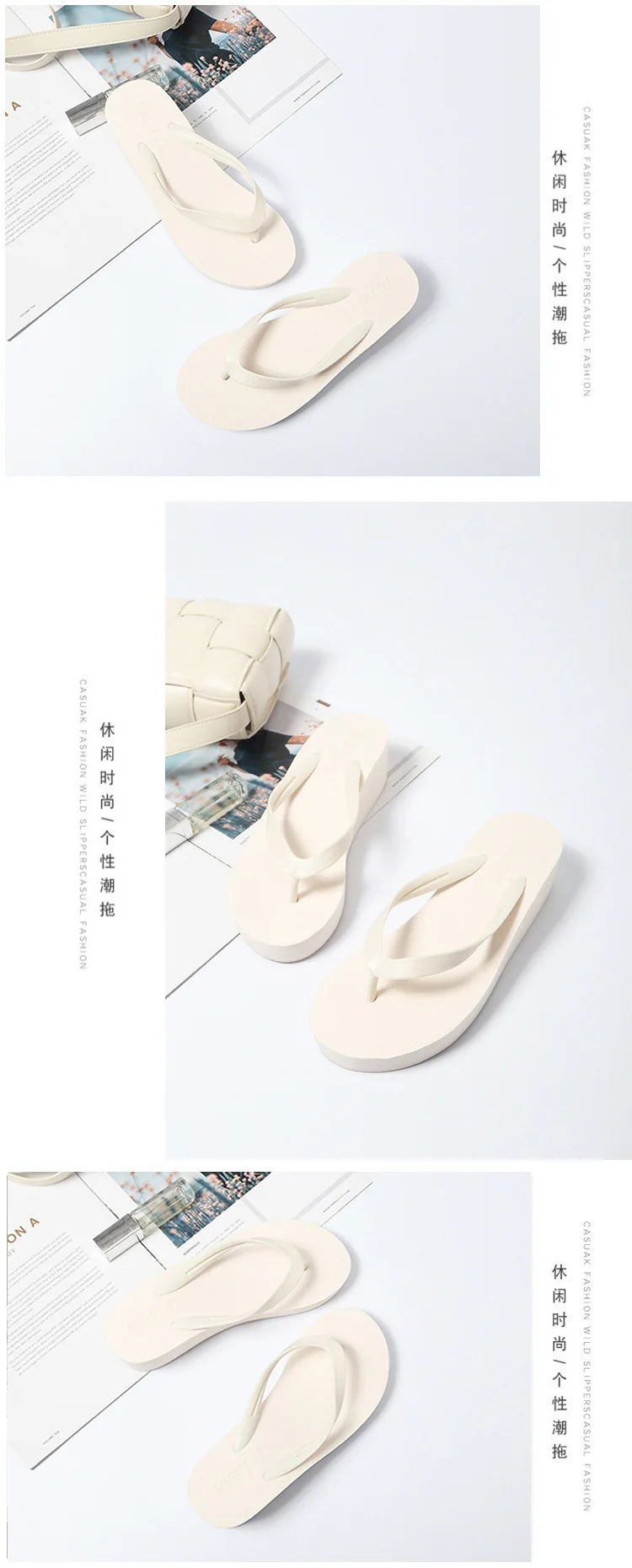 EOFK Women Flip Flops Wedges Casual Shinny Beach 3.5 Cm Height PVC Solid Summer Outside Slippers Soft Shoes
