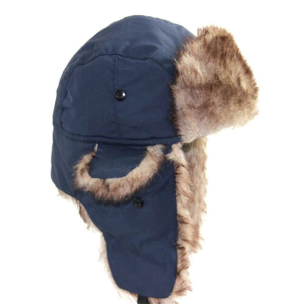 Men's Winter Trapper Aviator Trooper Earflap Warm Russian Waterproof Ski Hat Bomber Cap  Russian Warm Ear Protectors Hats BAZAARHUBO