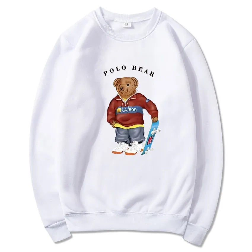 Men's casual and comfortable pullover, fashionable and versatile hooded sweatshirt with teddy bear pattern, sports shirt BAZAARHUBO