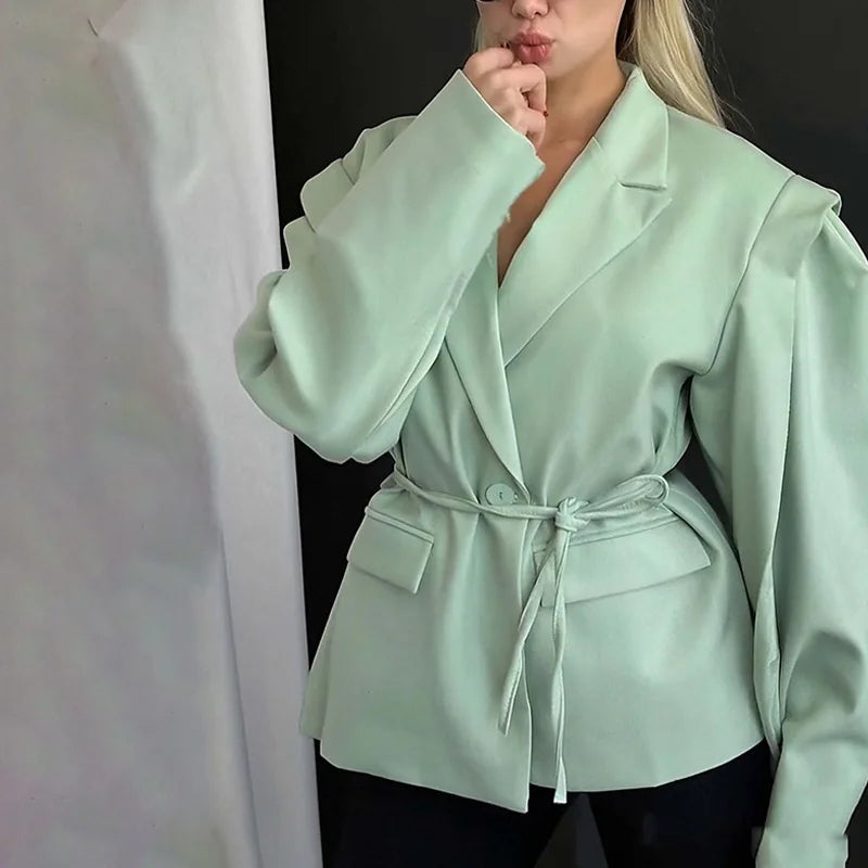 Women's Suit Dress 2025 Spring Autumn High End Blazer Elegant Office Style Waist Tied With Shoulder Pads Fitted Outerwear