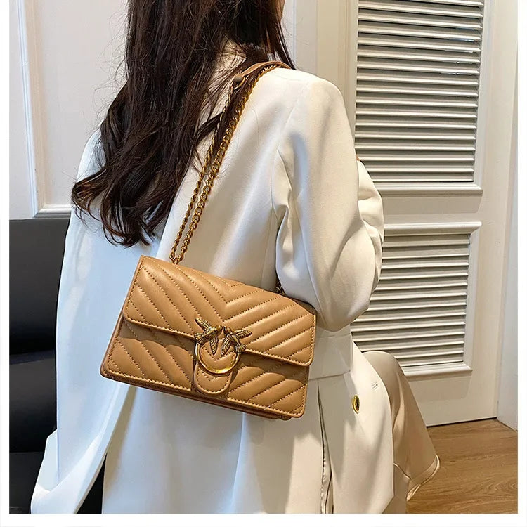Women Embroidered Small Square Bag Chain Swallow Bag High End Versatile Shoulder Crossbody Bag Fashion Daily Ladies Handbag