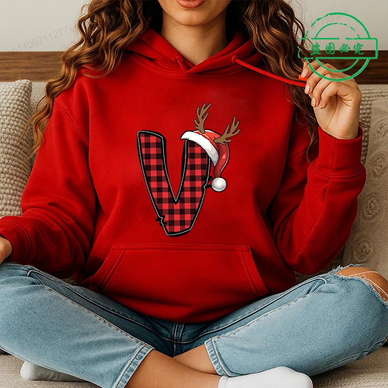 Personalised Santa Family Christmas Hoodie Harajuku Hip Hop Pullover Sweatshirt Santa Alphabet Sportswear Fashion Trends Unisex BAZAARHUBO