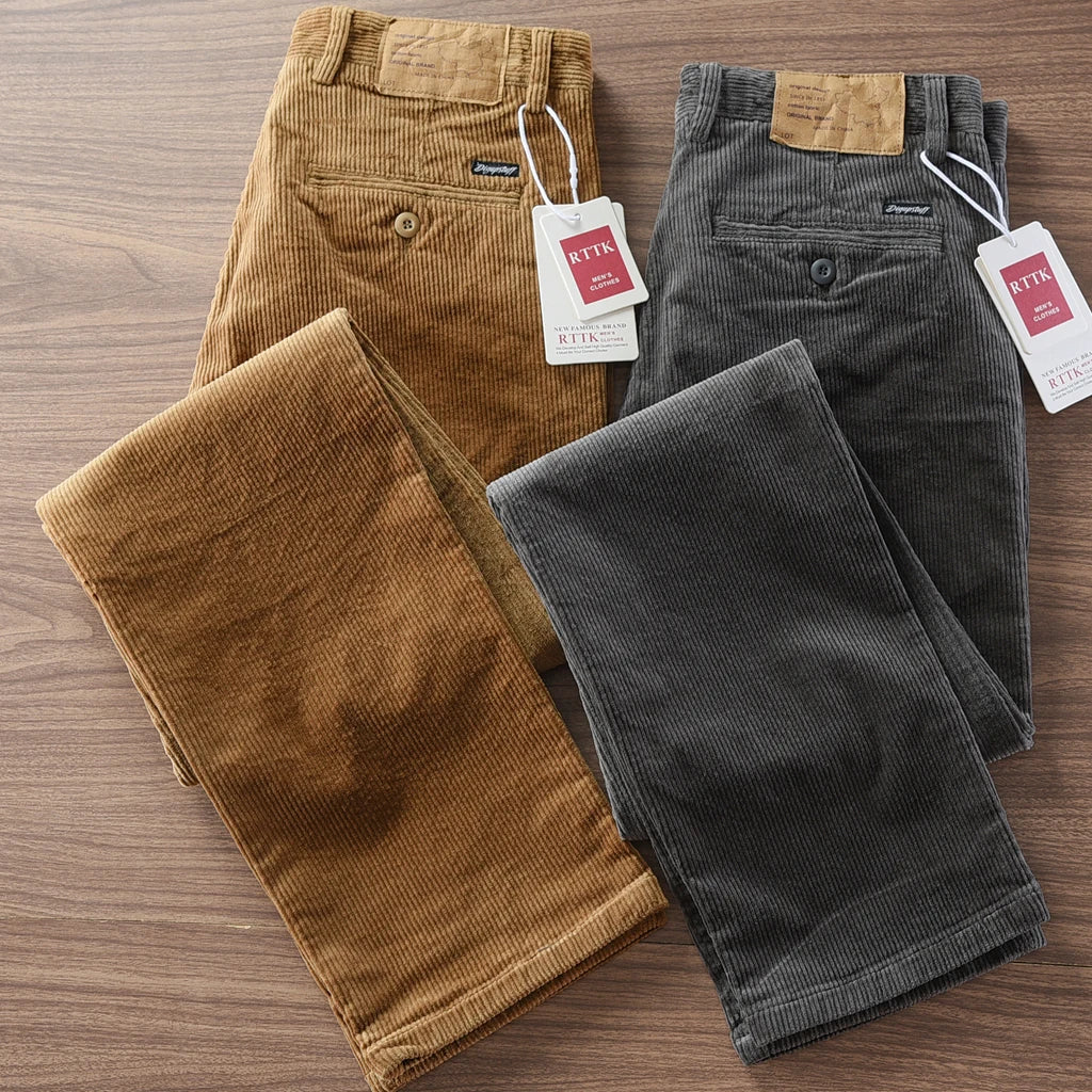 Autumn and Winter New American Retro Heavyweight Solid Color Corduroy Cargo Pants Fashion Straight Cotton Washed Casual Trousers