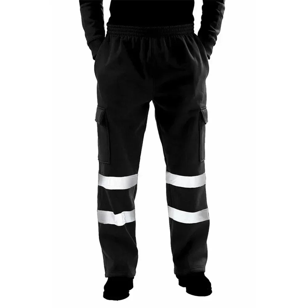 Mens Work Uniform Bottoms Safety Sweat Pants Striped Reflective Pants Loose Mens Jogging Trousers Joggers Patchwork Workwear