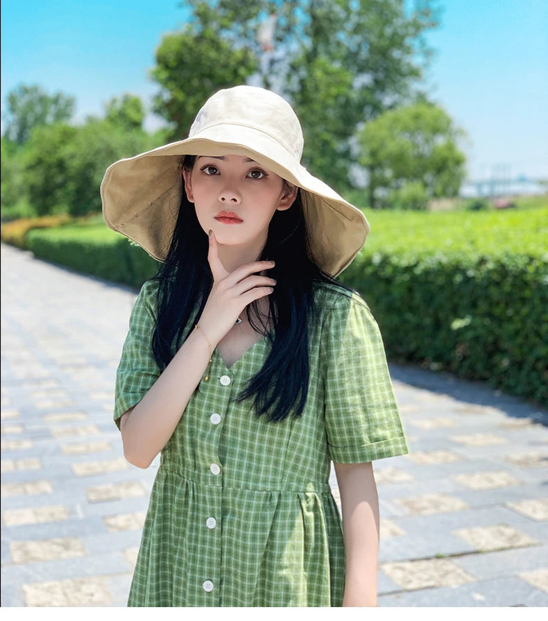Wide Brim UPF 50+ Sun Hat Women Anti-UV Protection Hiking Fisherman Cap Fold Summer Solid Beach Hat 2024 Double sided Sun hat BAZAARHUBO