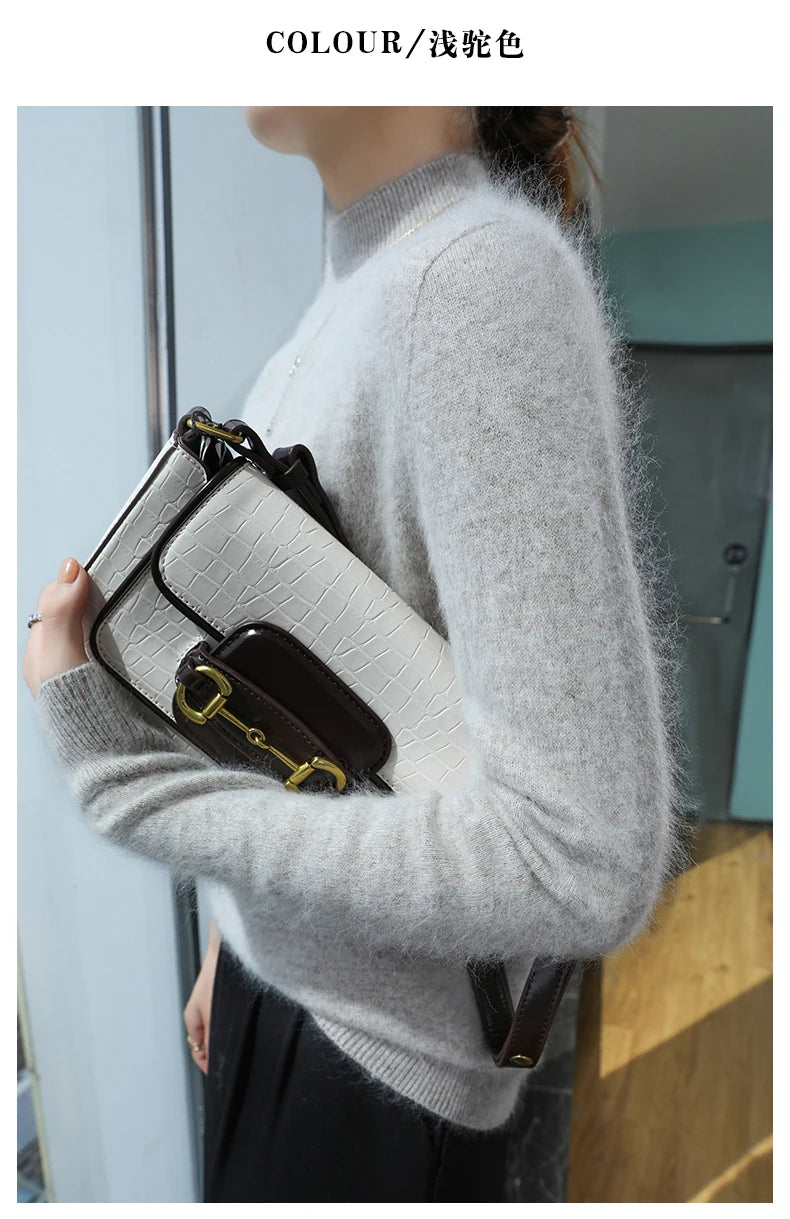 2024 Autumn And Winter New Women's Semi High Neck New Fashion Mink Sweater Long Sleeved Loose Sweater Slimming Knit Sweater Base