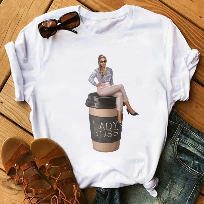Fashion Print T-shirt Kawaii Melanin T Shirt Women Funny Black African Curly Hair Girl Graphic Tees Aesthetic Tshirt Female