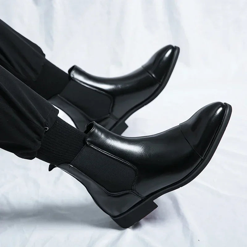 Chelsea Boots for Men Red Sole Pu Ankle Business Round Toe Slip-On Mens Boots Size 38-46 Men Shoes