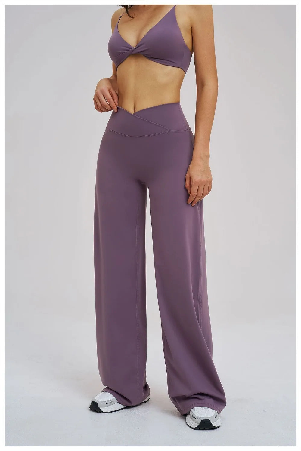 Yoga Set - Backless Bra + Cross Waist Wide Leg Pants Fitness Suit, Jogging Tracksuit Active Wear Workout Loungewear Sports Gym