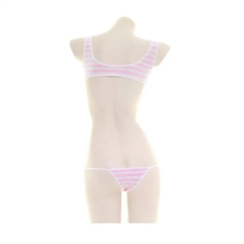 Sexy Japanese Style  Blue White Stripe Bikini Swimsuit Striped Halter Micro Bikini Set Love Female StudenLolita Kawaii Swimsuit
