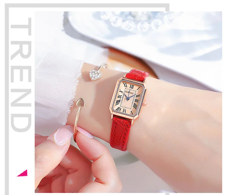 Fashion Retro Digital Dial Casual Watches Square Leather Strap Fashionable Clock Quartz Wristwatch for Women Gift