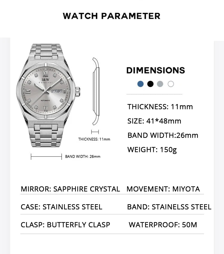 Montre Homme Luxury Brand IW CARNIVAL Mens Watches Sapphire Calendar Luminous 5bar Japan MIYOTA Movement Automatic Watch for Men