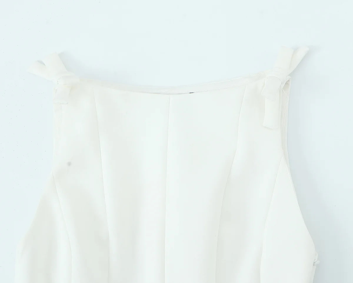 HH Female Summer Streetwear Style Sexy Top O-Neck Solid Sleeveless Bow Decorate Zipper Women's New Fashion Tops 2 Color