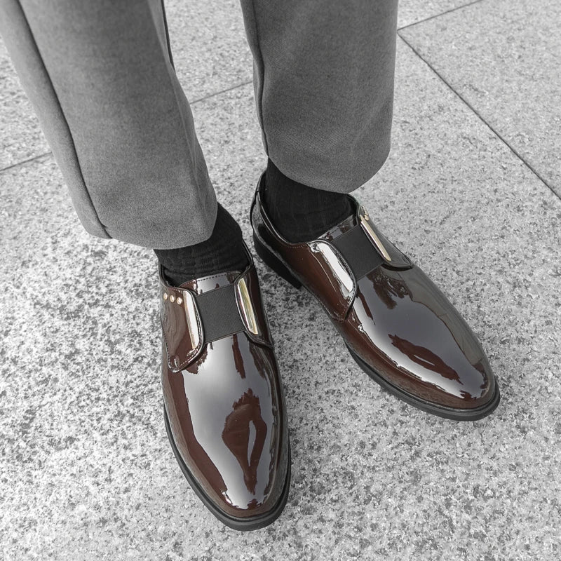 Luxury Brand Men's Shiny Leather Shoes High-end Occasions Business Men's Formal Shoes Classic Loafers Brown Retro Shoes