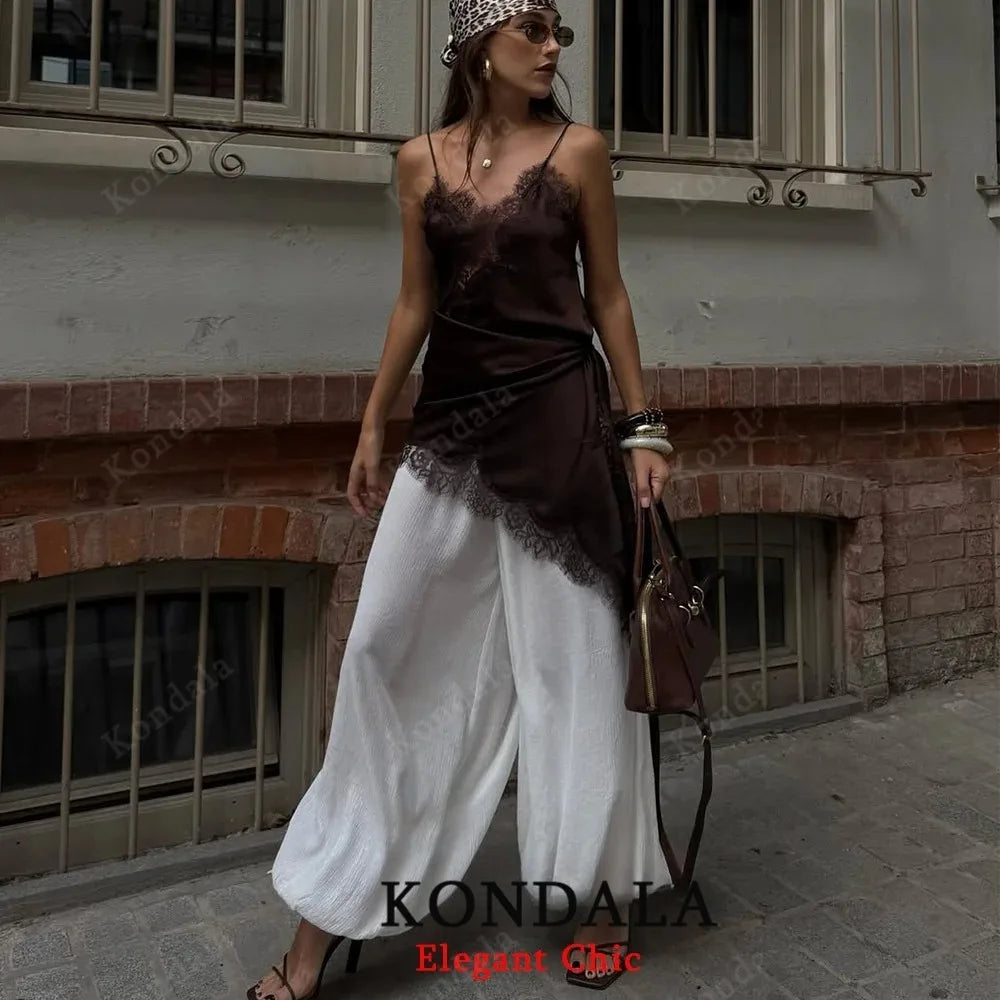 KONDALA Women Sexy High Street Lace Cami Short Dress Asymmetrical Dress 2025 Spring Autumn Fashion Party Dinner Date Mujer Dress