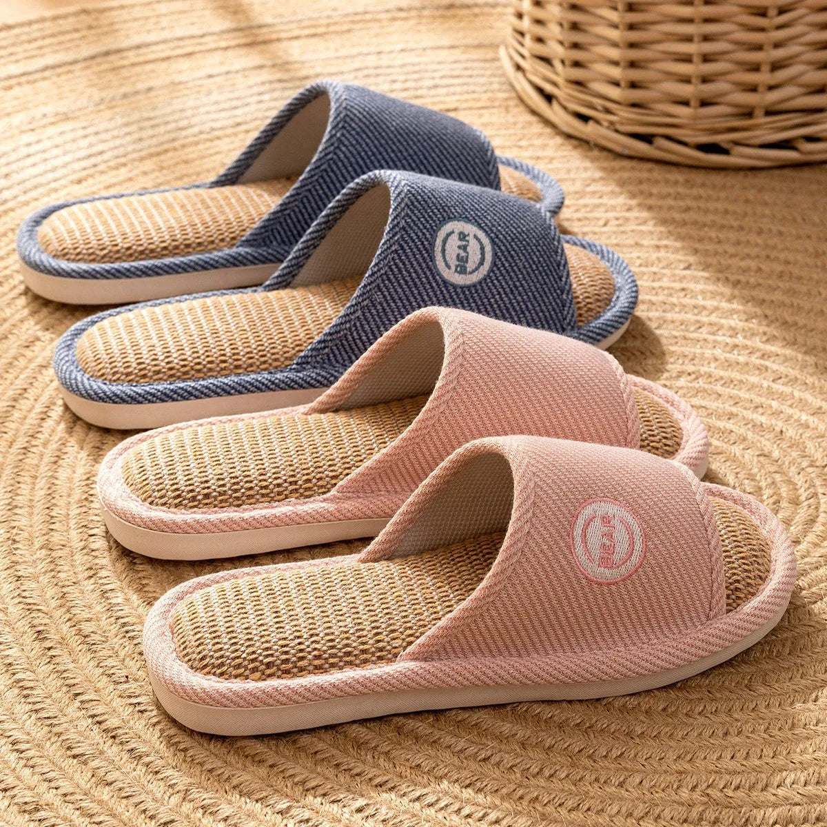 Couples Home Linen Slippers Women Indoor Soft Comfortable Bedroom Slides Men Leisure Non Slip House Shoes Platform Cotton Flats