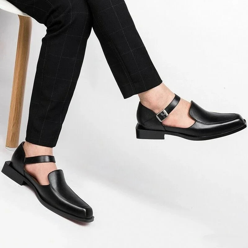New Black Men's Summer Sandals  Pu Leather Buckle Strap Dress Shoes for Men Business Formal Shoes Men