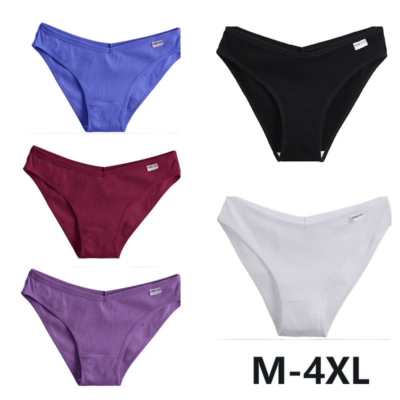 5PCS Women Cotton M-4XL Panties Briefs Female Sexy V Wasit Underwear Ladies Underpants Pantys Girls Plus Size Intimates Lingerie