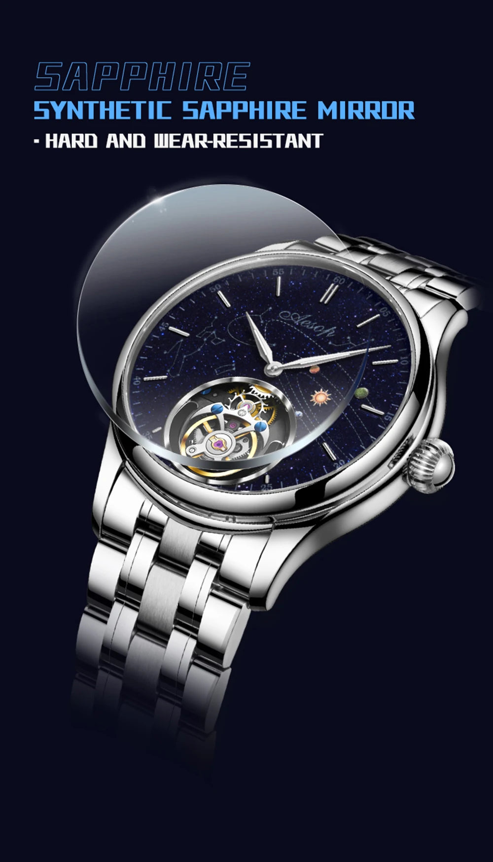 AESOP Flying Tourbillon Skeleton Mechanical Luxury Watches Waterproof Wristwatches Watch Brand For Men Movement Sapphire 2023