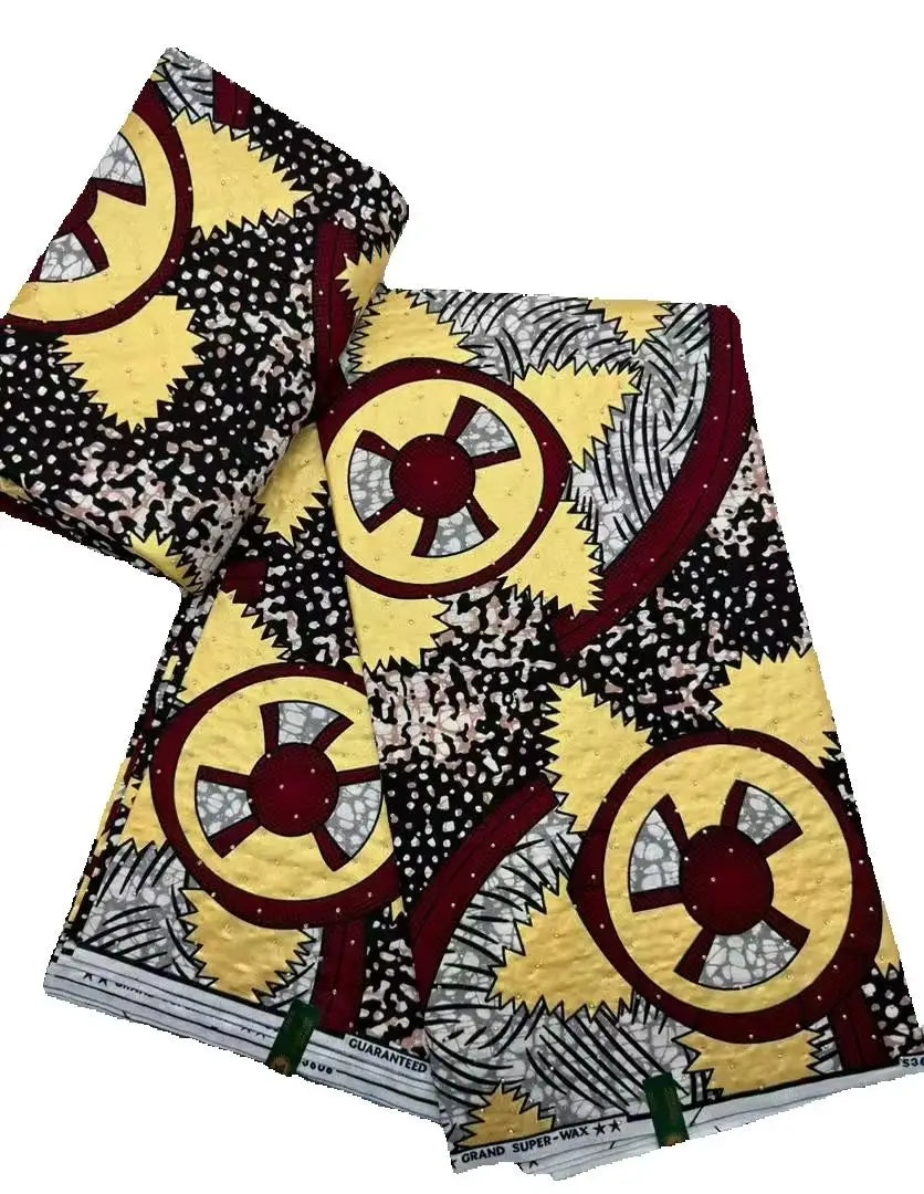 African Wax | Fabric Wax WIth Stones | Wax Block Fabrics For Women Dress, 6 Yards Wax Tissu