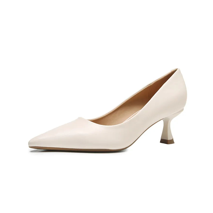 Soft Leather Concise Ladies Office Shoes 2026 Spring Shallow Comfort 6.0cm High Heels Women Pumps Dress Pointy Toe Wedding Shoes