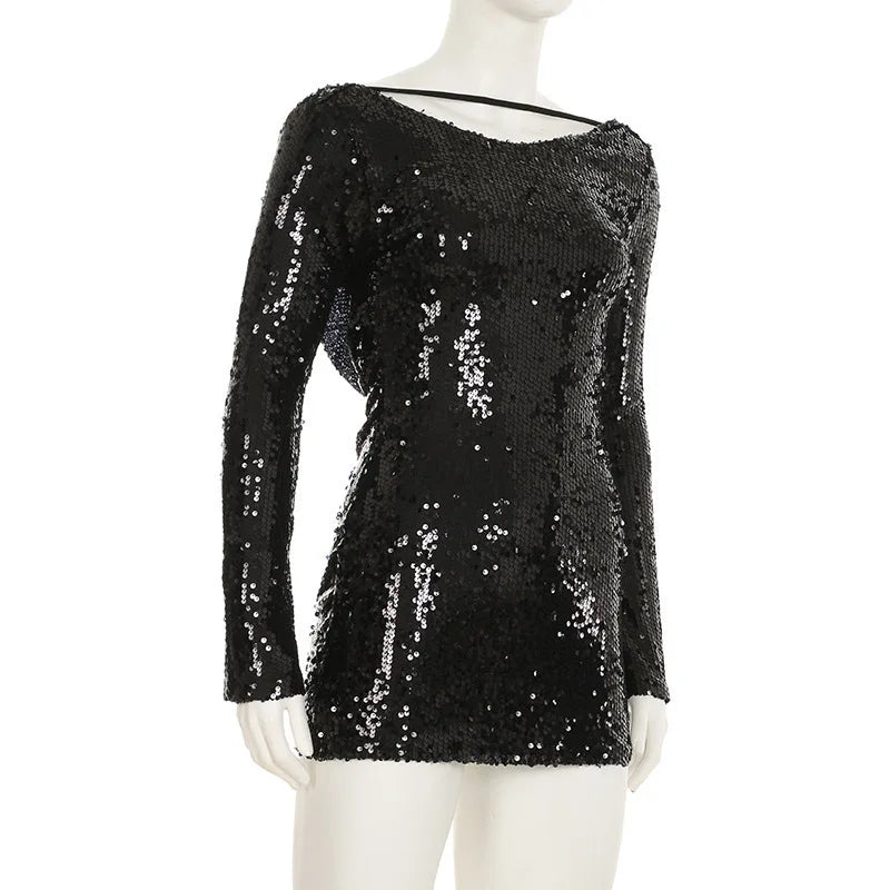 Hotties Sexy Nightclub Style Sequined Big Backless Sexy Butt-covering Short Skirt Pure Lust Sexy Woman Style Dress