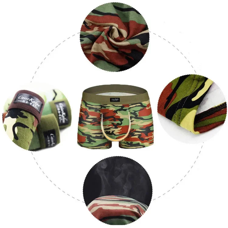 4Pcs/Men's Boxers Camouflage Military Panties Man Sexy Boxer Soft Shorts Underwear Male Army Green Underpants for Men Plus Size