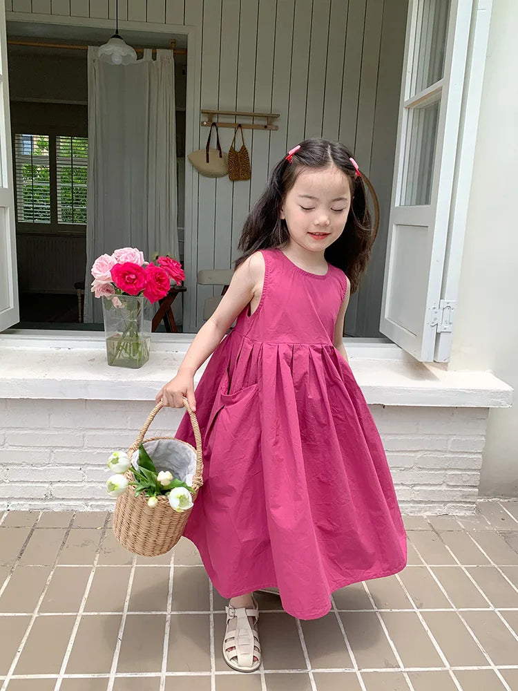 Girls Casual Dresses Girls' Dresses with Large Hemlines Sleeveless Casual Kids Dresses for Girls 2 To 8 Years Princess Dress