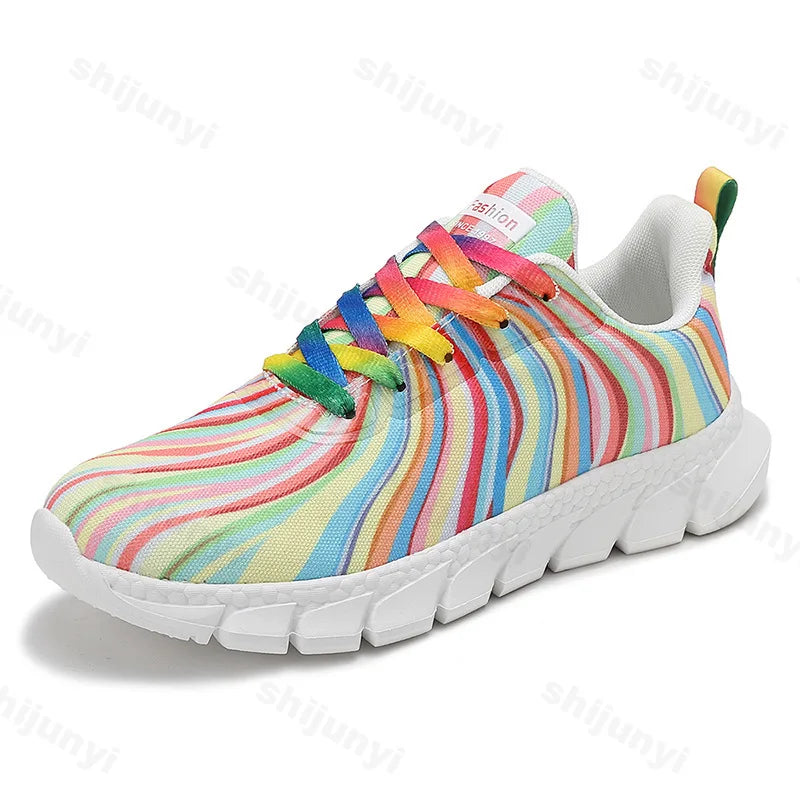 2025 Autumn Fashion Lace Up Women's Colored Low Top Casual Single Shoes Comfortable Versatile Mesh Breathable Non Slip Sneakers