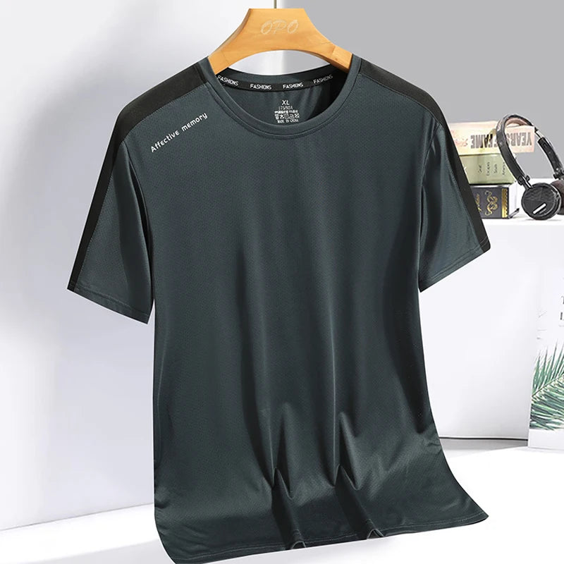 Summer ice silk short sleeved T-shirt for men and women, quick drying and breathable sports top, outdoor running duanT