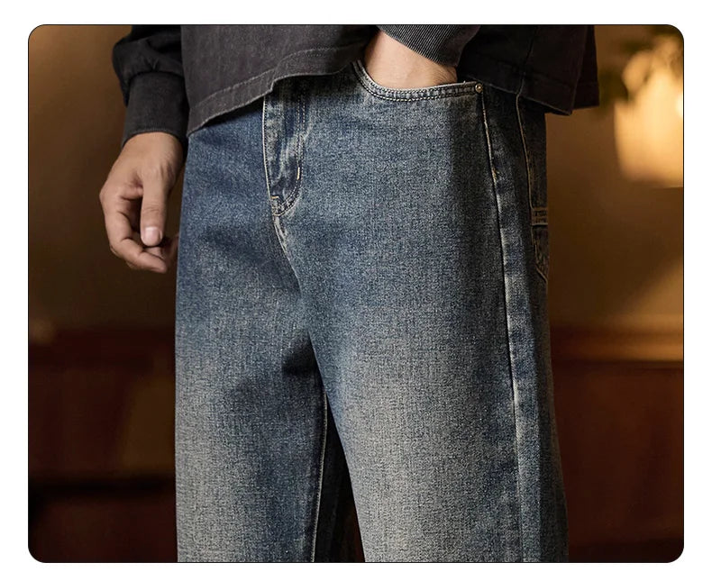 Mens Elastic Waist Jeans Relaxed Fit Men's Blue Jeans with Elastic Waist with Zipper and Button