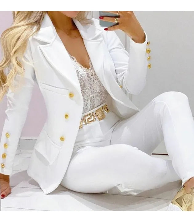 Womens Autumn Two Piece Coat And Pants Set Casual Jacket Trousers 2023
