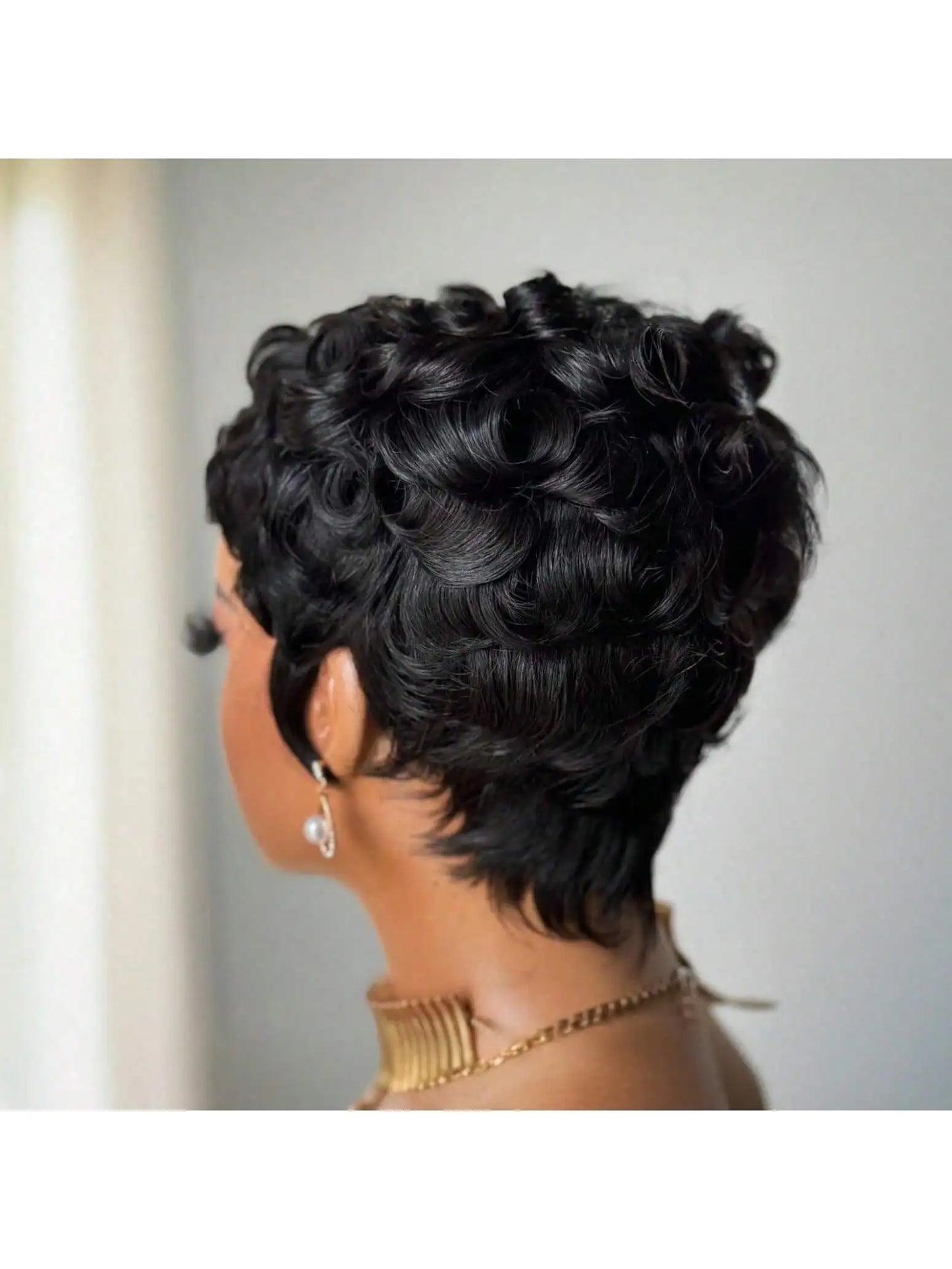Short Pixie Wigs Short Black Curly Wigs Synthetic Hair Wigs  Natural Wavy Black Pixie Cut Wig Short Curly Layered Synthetic Wig