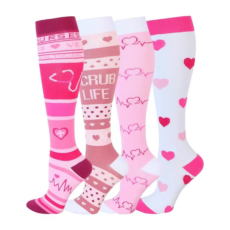 4 Pairs Compression Socks 20-30mmhg High Stockings Men Women Sports Socks For Marathon Cycling Varicose Veins Pregnancy Nursing
