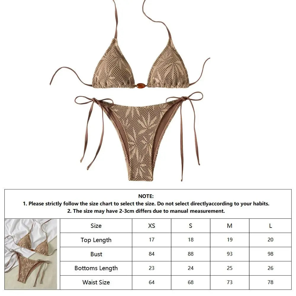2Pcs/Set Fashion Summer Bikini Set Beaded Beachwear Backless Swimsuit Bathing Suit Casual Swimwear Vacation