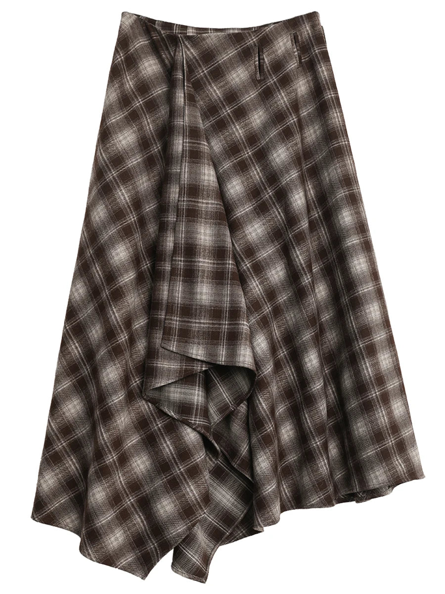 Chic Ven Women Skirt A Line Retro Loose High Waist Plaid Long Autumn Winter 2026