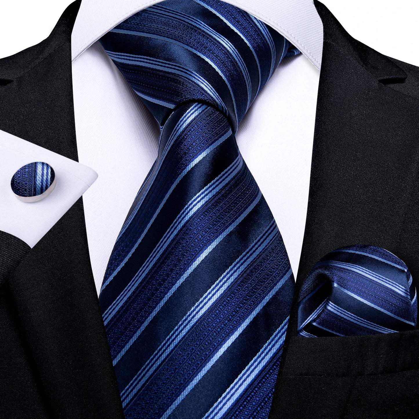 Royal Blue Paisley Plaid Striped Men tie Set with Handkerchief Cufflinks Wedding Prom Groom Accessories Perfect Gift for Men BAZAARHUBO
