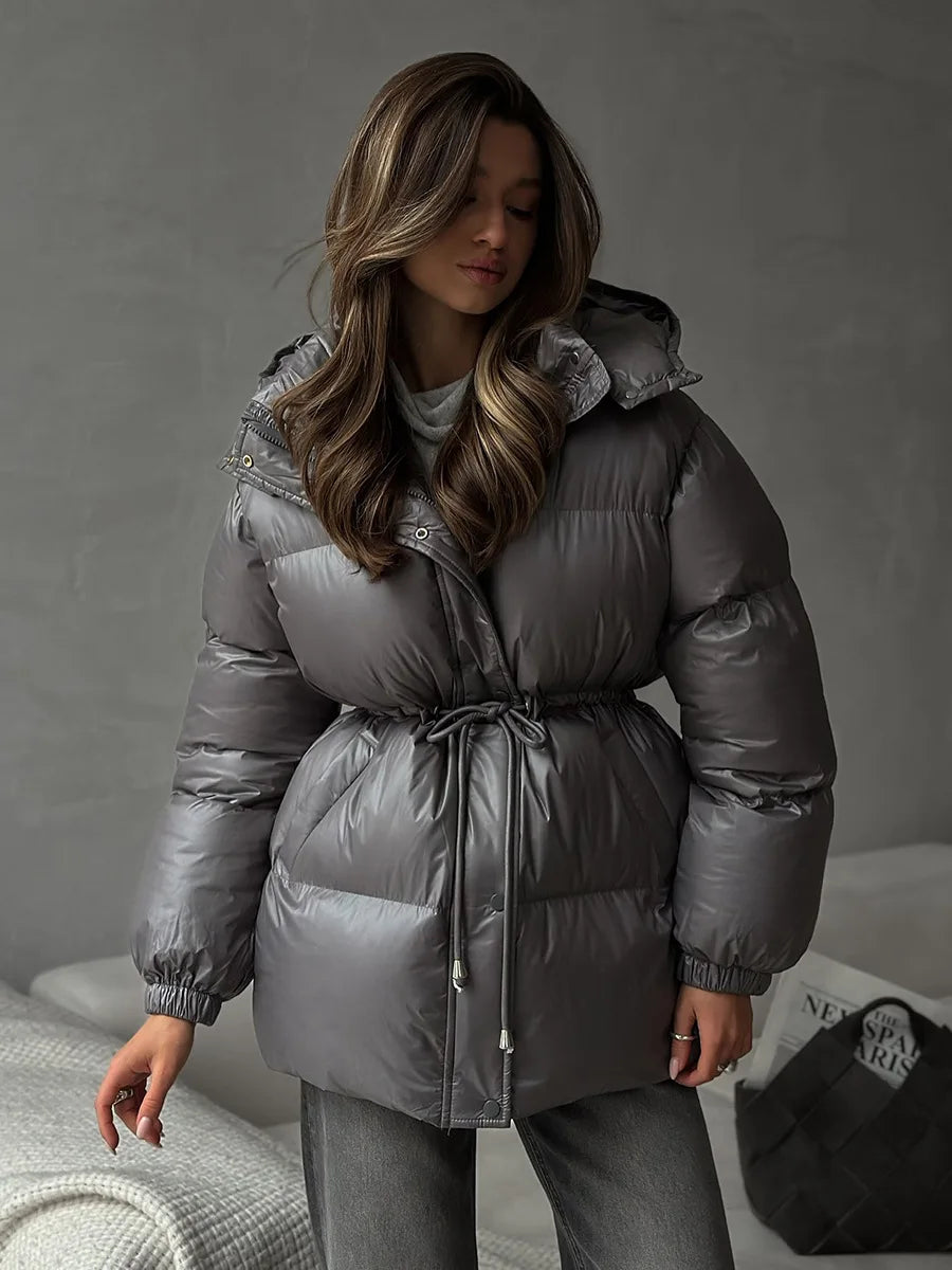 Wolfeel Drawstring Slim Fit Womens Winter Jacket Polyester Coat Warm