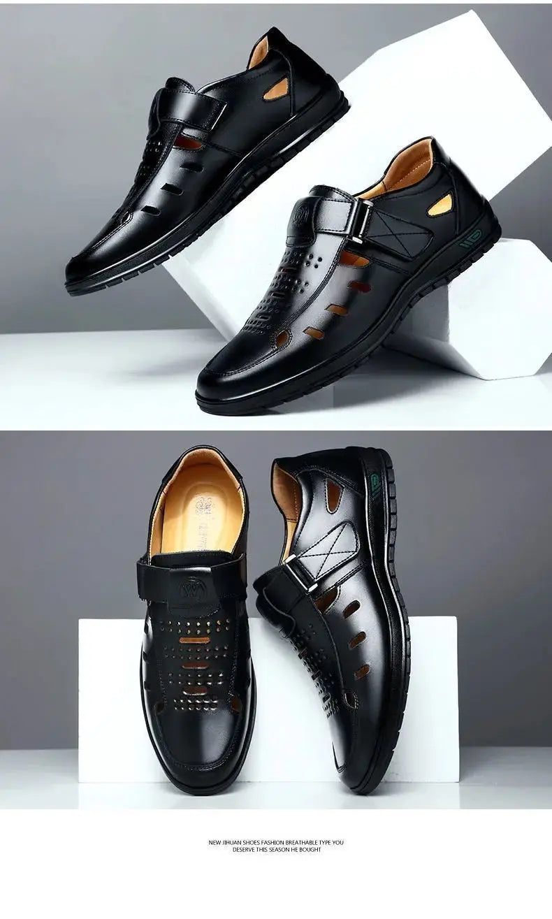 Sandals Summer Men Cozy Hollow Non-slip Soft Cool Lighted Breathable All-match Classic Wearable Fashion Casual Leather Sandals